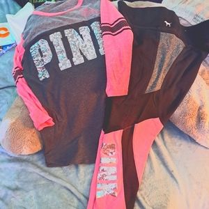 Victoria secret pink and black legging outfit